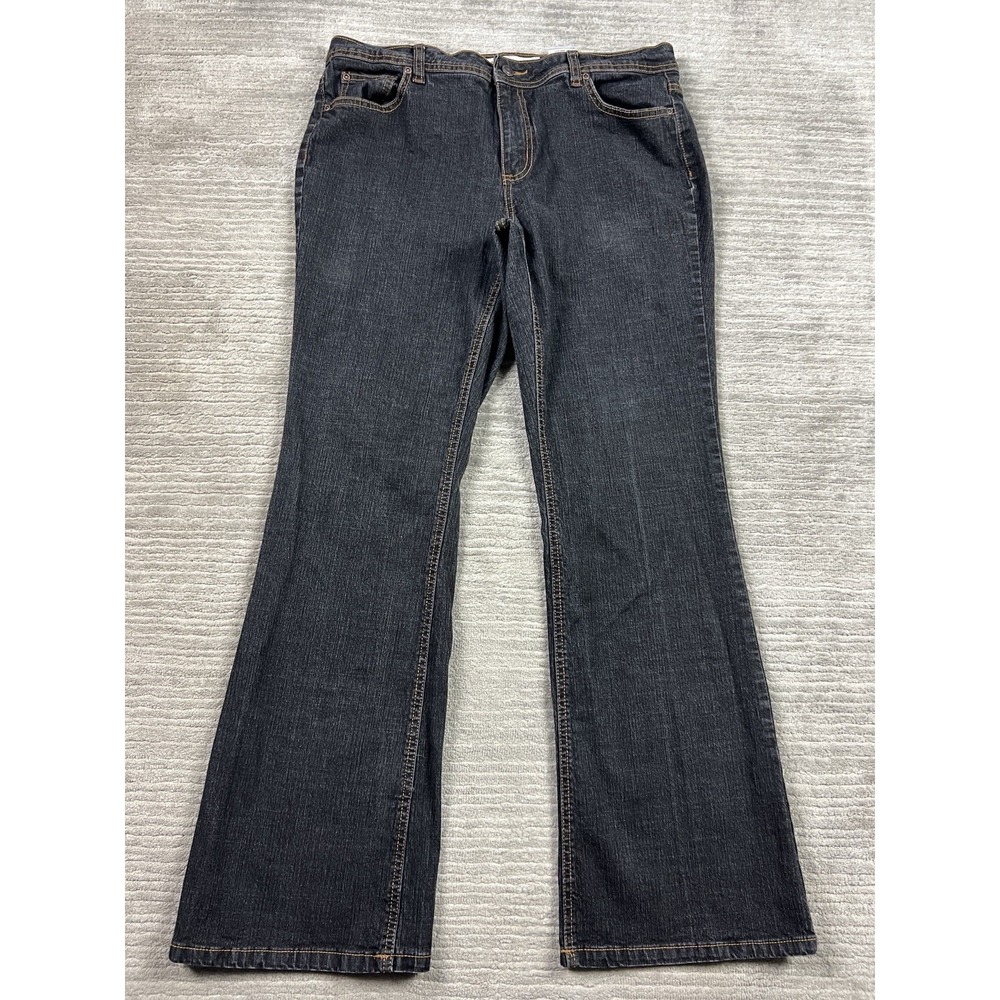Faded Glory Bootcut Jeans Womens 14 Black Dark Wash Denim Stretch Midrise Flare